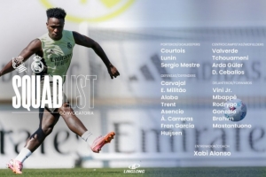 皇馬客戰皇社大名單：姆巴佩、維尼修斯在列，呂迪格缺席