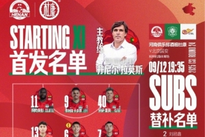 中超聯賽第24輪，河南VS北京國安首發及替補隊員名單