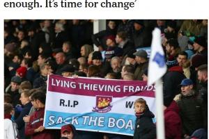 TA：西漢姆球迷計劃在下周六對陣水晶宮比賽時，抗議球隊董事會