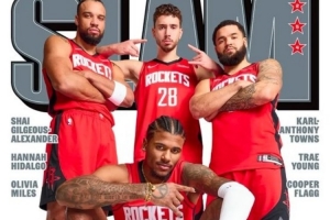 今年2月4位火箭球員拍攝的Slam雜志封面 只剩申京在隊能打
