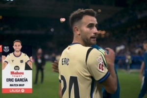 打進(jìn)扳平進(jìn)球，埃里克-加西亞當(dāng)選巴薩3-1客勝奧維耶多全場(chǎng)最佳