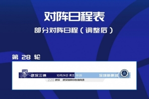中超第28輪 武漢三鎮vs深圳新鵬城改期至10月24日（周五）19:35