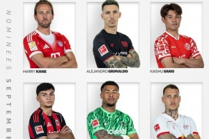 德甲官方9月最佳球員候選：凱恩領(lǐng)銜，格里馬爾多、烏尊在列