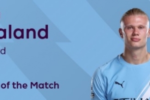 7場9球領跑英超射手榜！官方：哈蘭德當選曼城1-0布倫特福德MVP