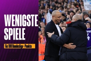 孔帕尼執教德甲40場獲得100分，德甲歷史僅瓜帥更快達成100分