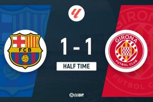 半場(chǎng)-巴薩1-1赫羅納 佩德里破門維特塞爾精彩倒鉤拉什福德中楣