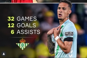 蛻變，安東尼效力貝蒂斯32場參與18球，已超過曼聯(lián)生涯96場數(shù)據(jù)