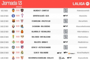 西甲第13輪時間：11月22日23:15巴薩vs畢巴，皇馬24日4點出戰