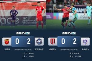 留力聯賽，中超前2海港、蓉城亞冠均輪換0-2輸球，兩隊合計2射正