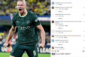 連續(xù)12場(chǎng)破門(mén)，哈蘭德社媒曬照：不過(guò)又是普普通通上班的一天