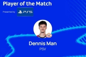 梅開二度，歐冠官方：丹尼斯-曼當選埃因霍溫6-2那不勒斯全場最佳