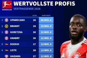 合同將到期的德甲球員身價榜：于帕6千萬歐，布蘭特、磁卡在列