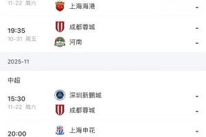 最后2輪！海港vs浙江英博，蓉城vs河南深圳，申花vs深圳津門虎！