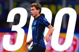 巴雷拉達成國米生涯各項賽事300次出場里程碑，貢獻26球62助攻