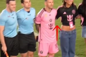 心中無其他女人！開場(chǎng)選邊時(shí)和女明星合影時(shí)的梅西